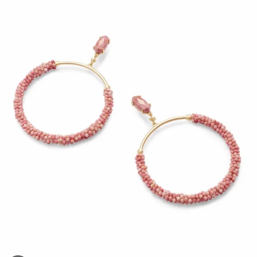 Kendra Scott Gold and Pink Russel Beaded Hoop Earring